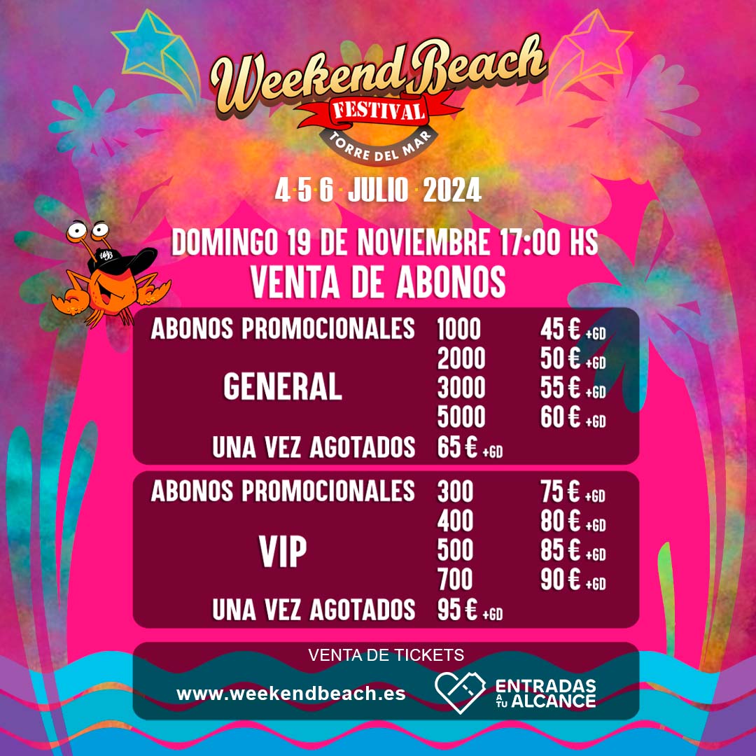 Weekend Beach Festival 2024 Cartel, entradas, horarios y hoteles