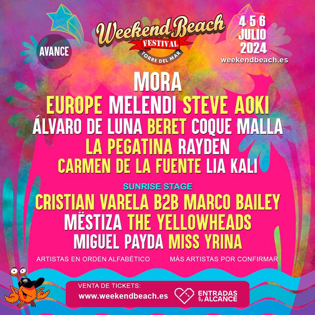 Weekend Beach Festival 2024 Cartel, entradas, horarios y hoteles