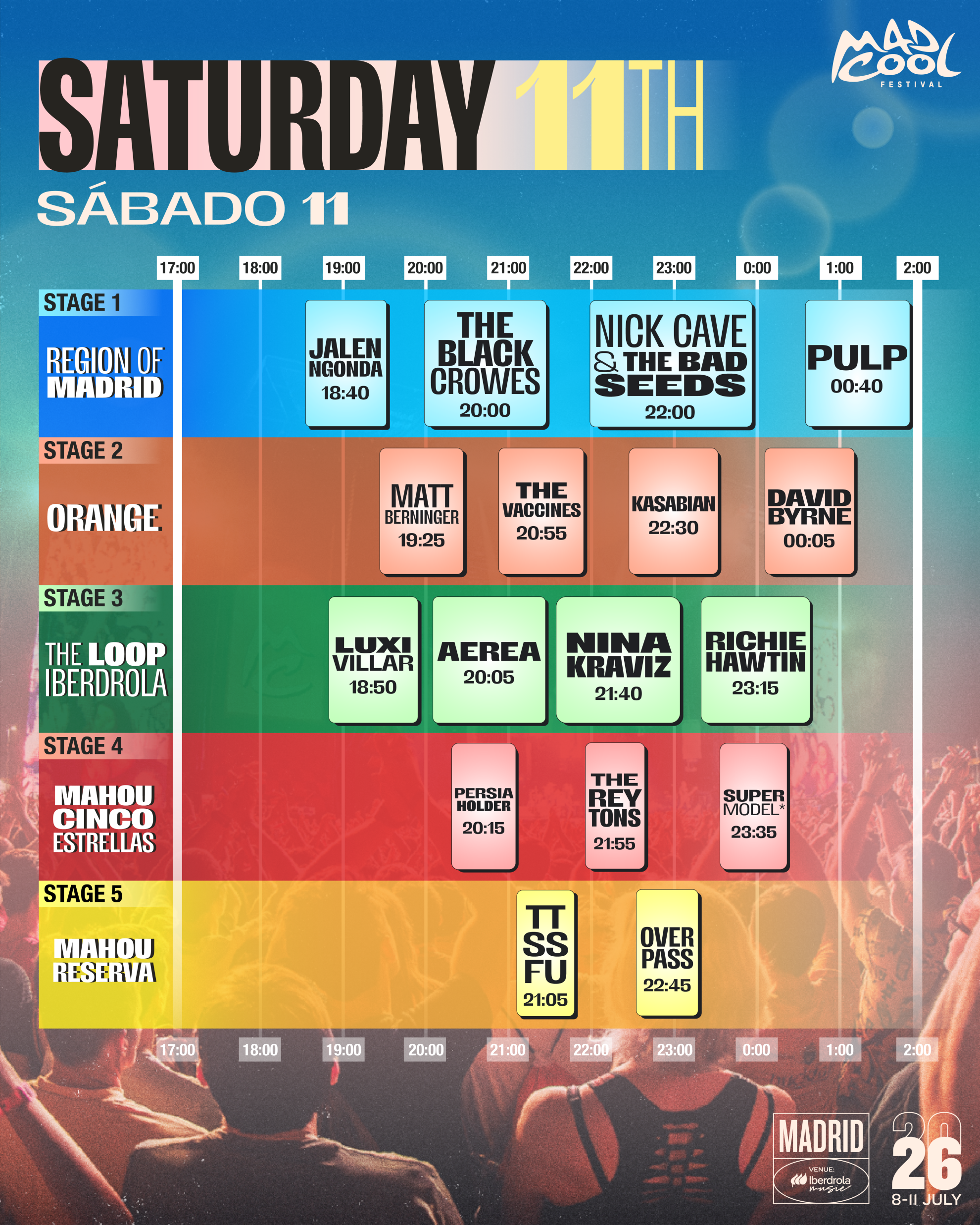horarios Mad Cool 2026 sabado
