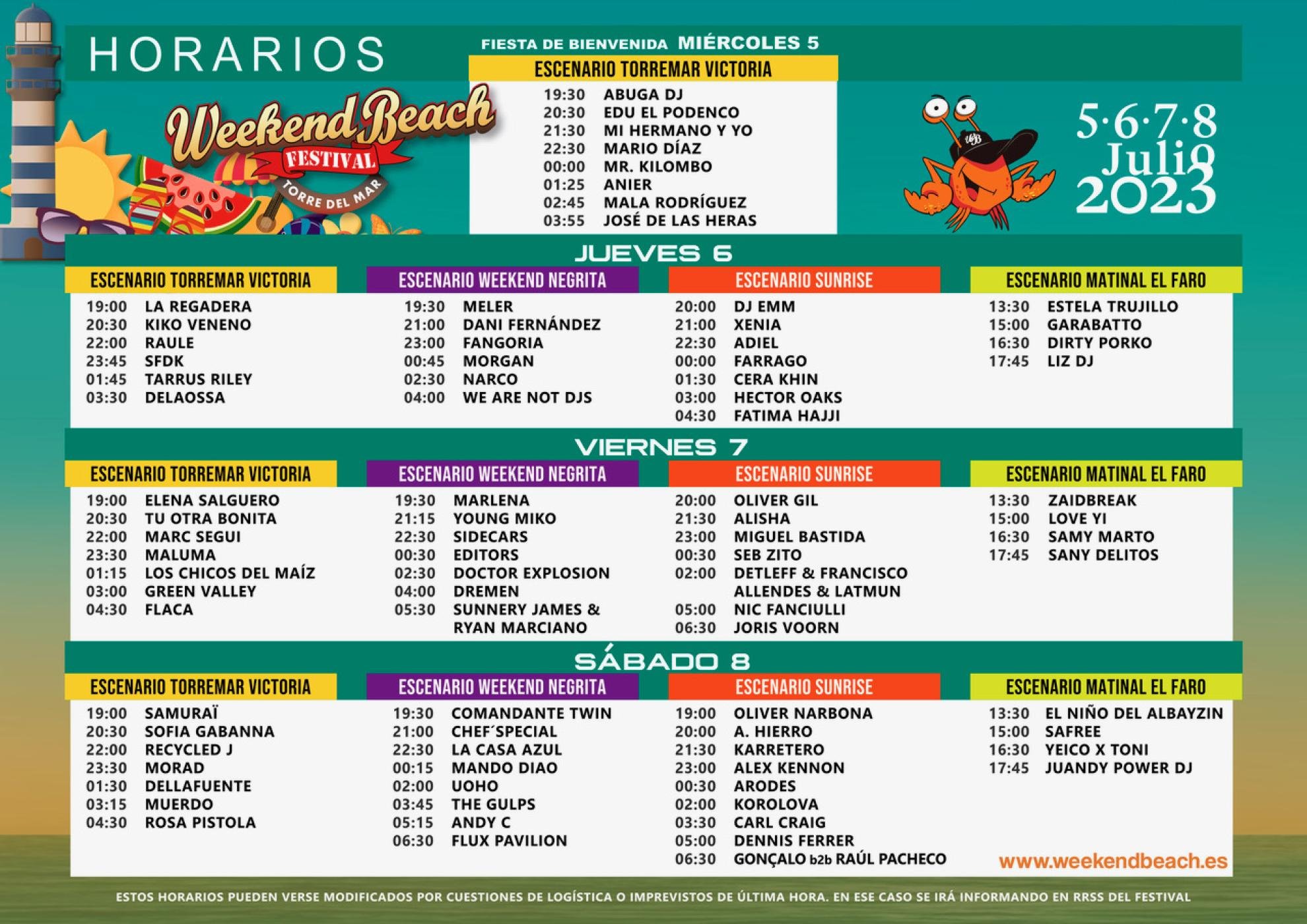 Horarios Weekend Beach Festival 2023