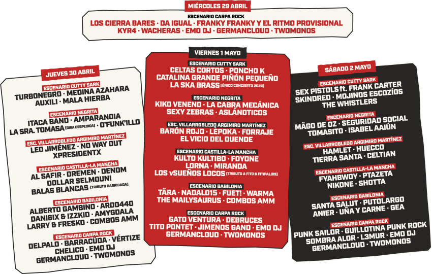 Cartel por días Viña  Rock 2026