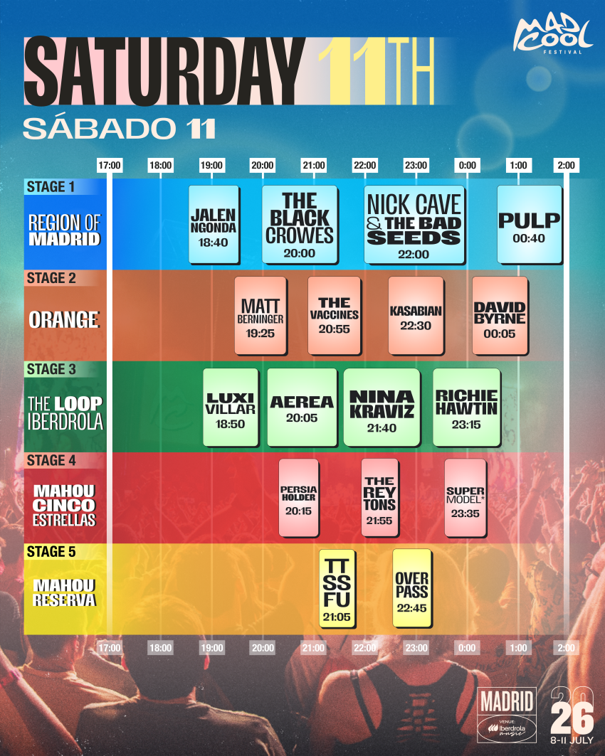 horarios Mad Cool 2026 sabado