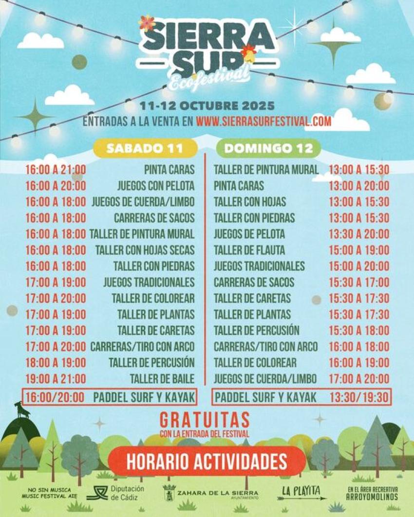 Horarios actividades festival Sierrasur 2025