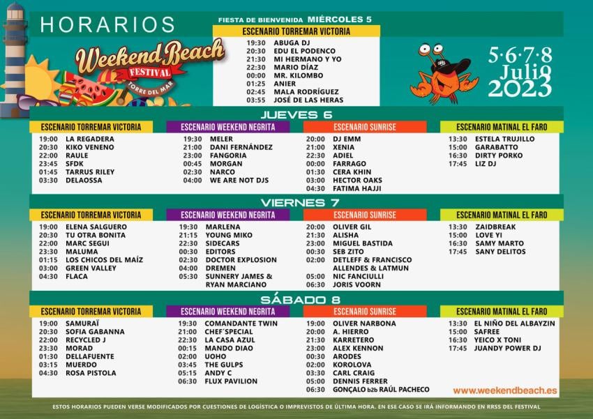 Horarios Weekend Beach Festival 2023